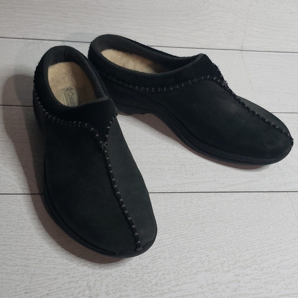Columbia 6.5 nobuk sherpa lining mules clogs gray